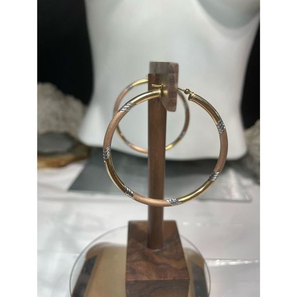 925 silver 10k gold fill giant tri-tone hoop earrings - Picture 8 of 9